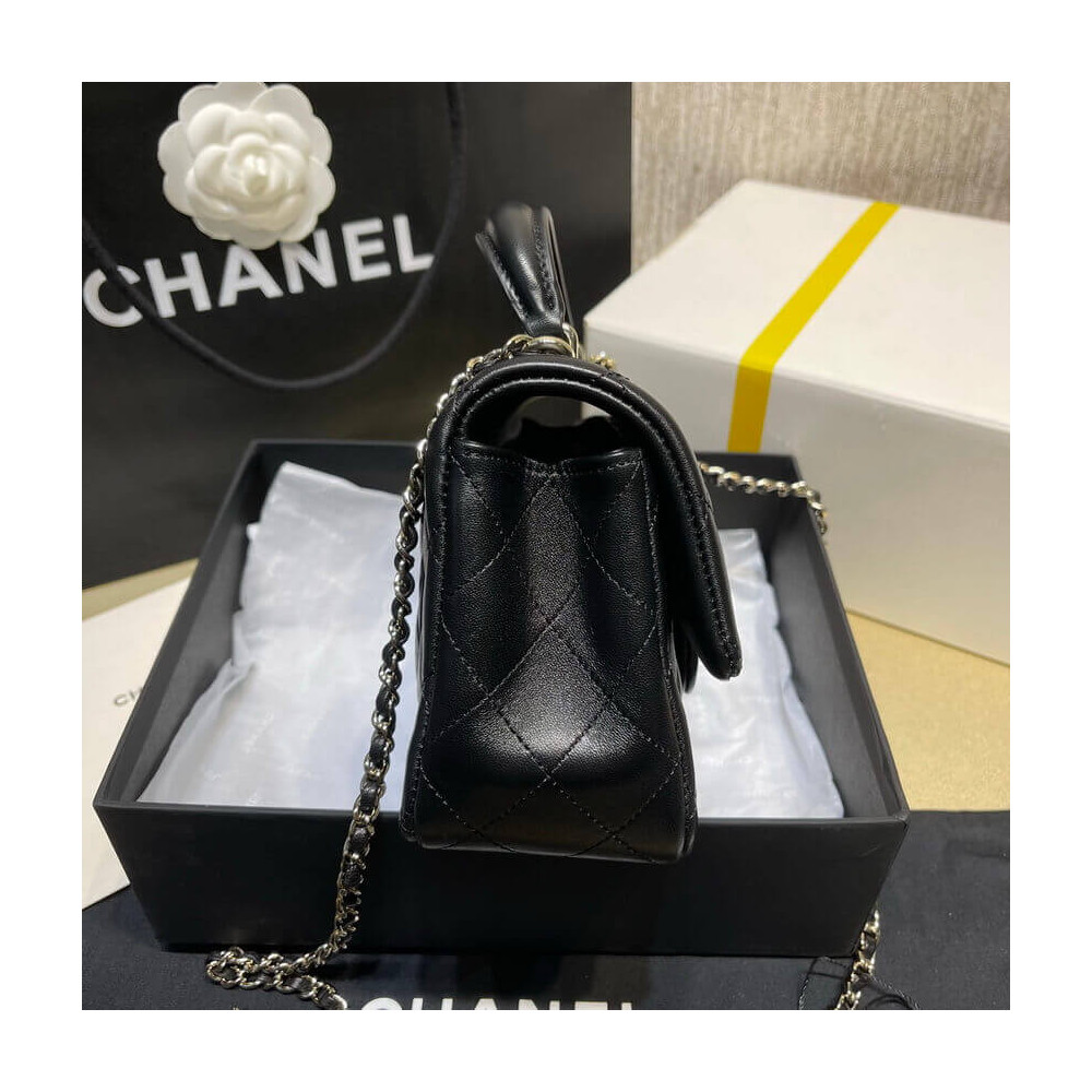 Chanel Lambskin Mini Flap Bag With Top Handle Black AS2431 with Lion Charm