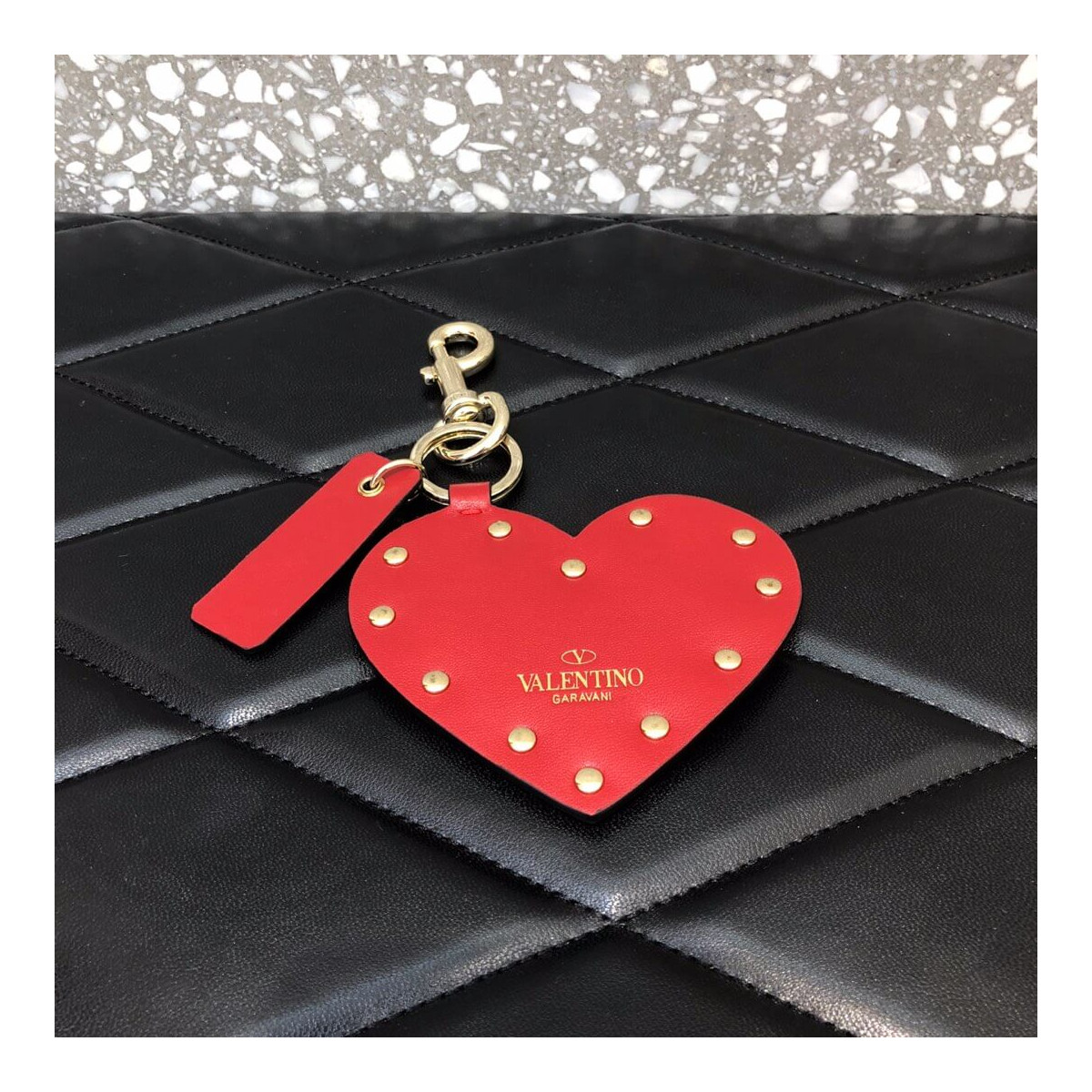 Valentino Rockstud Spike Heart Key Ring in Red 201