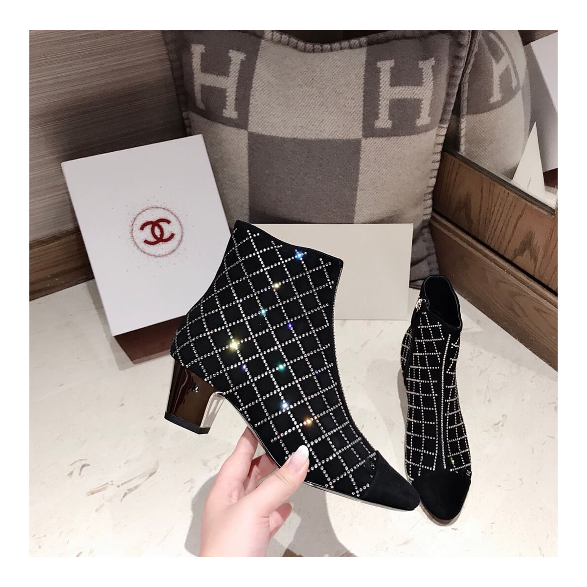 Chanel Crystal Ankle Boots 3860