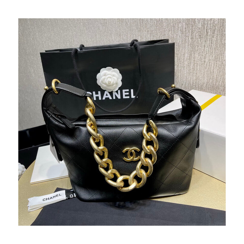 Chanel Black Calfskin Leathe Hobo Bag AS2910