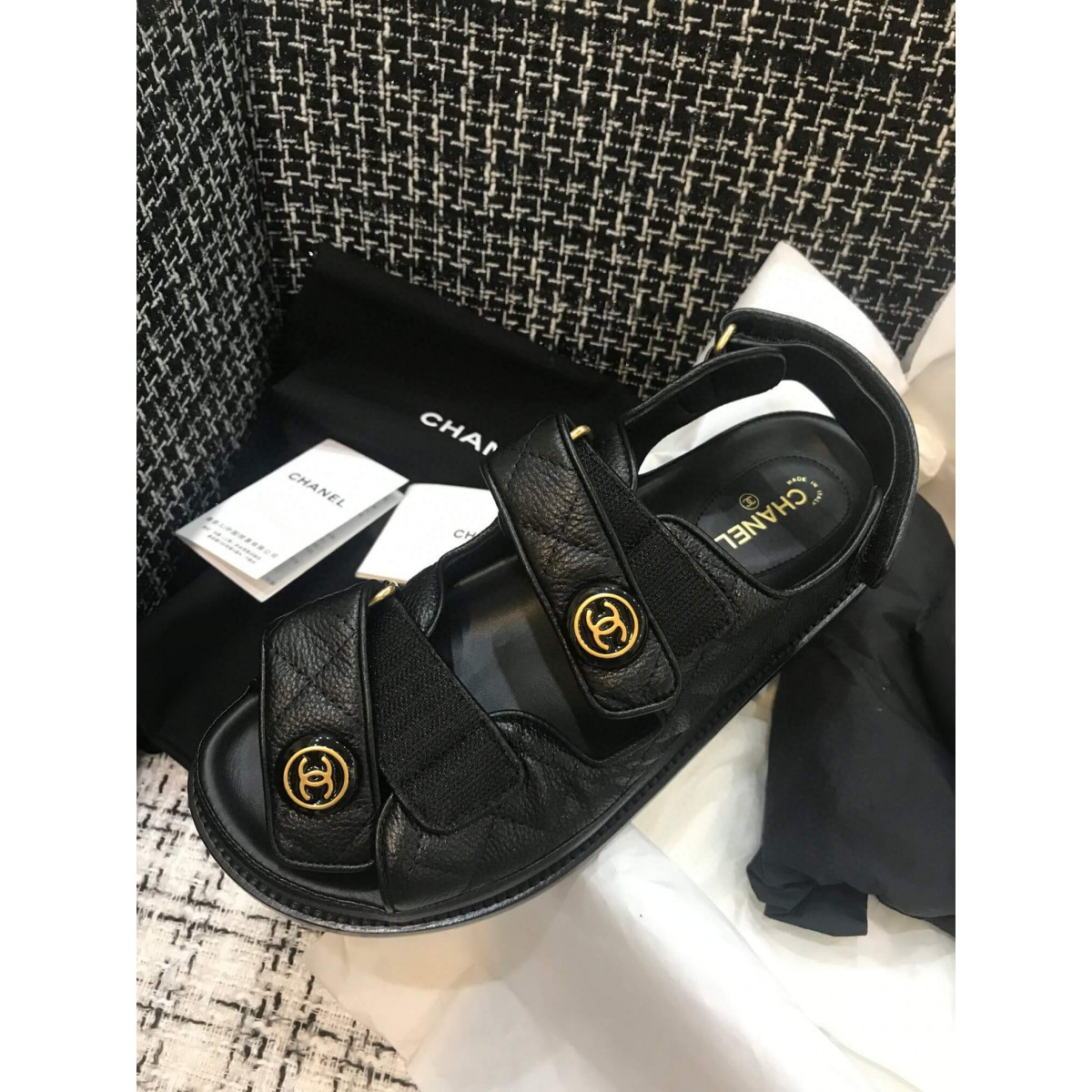 Chanel CC Quilted Velcro Sandals G31848