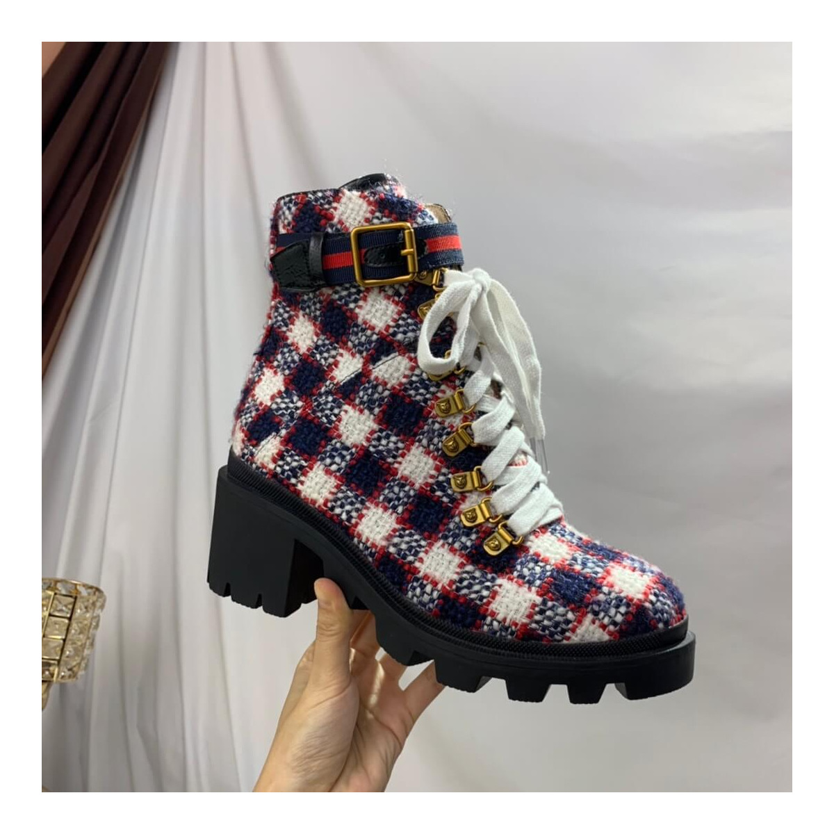 Gucci Check Tweed Ankle Boot 578585