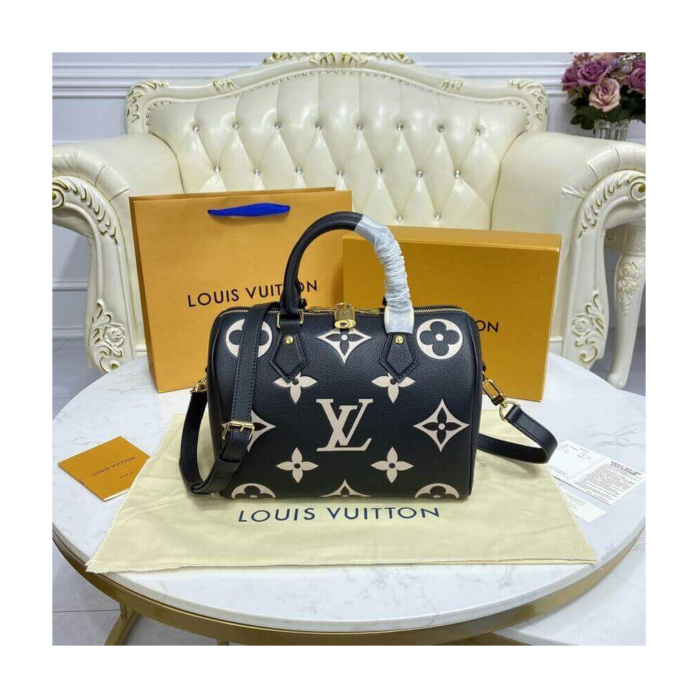 Louis Vuitton Bicolor Monogram Empreinte Speedy Bandouliere 25 M58947 Black/Beige