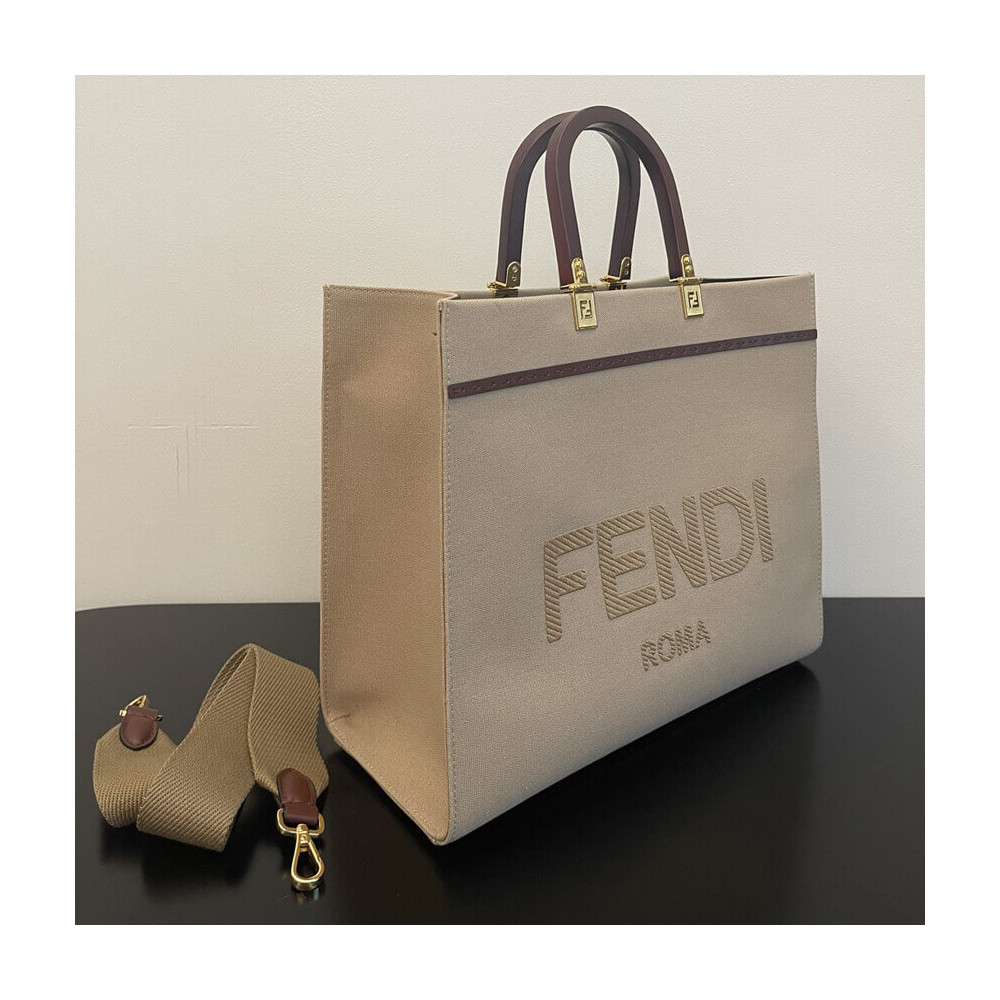 Fendi Medium Sunshine Tote Bag in Beige Canvas 8BH386