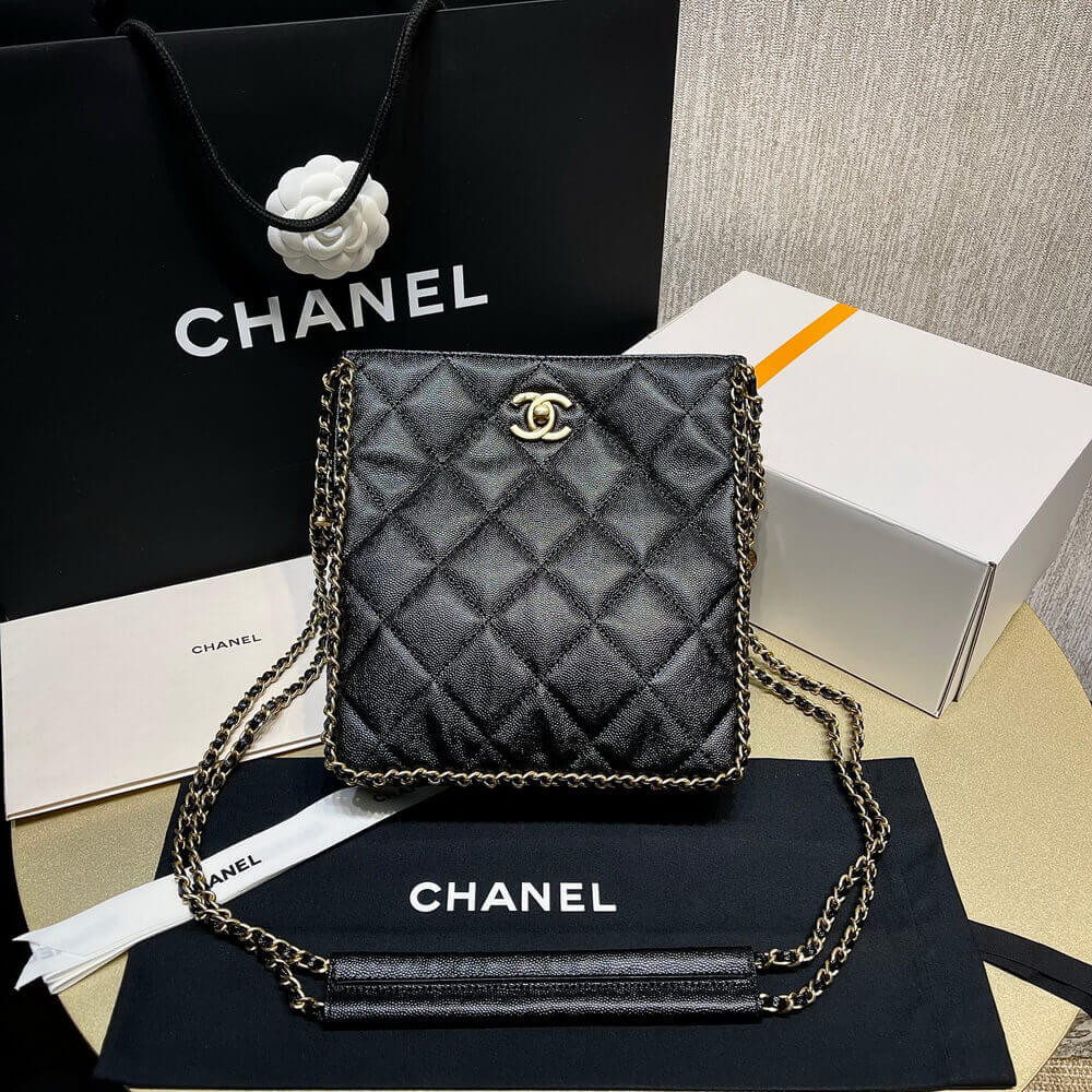 Chanel Small Tote in Black Grained Calfskin AS3470