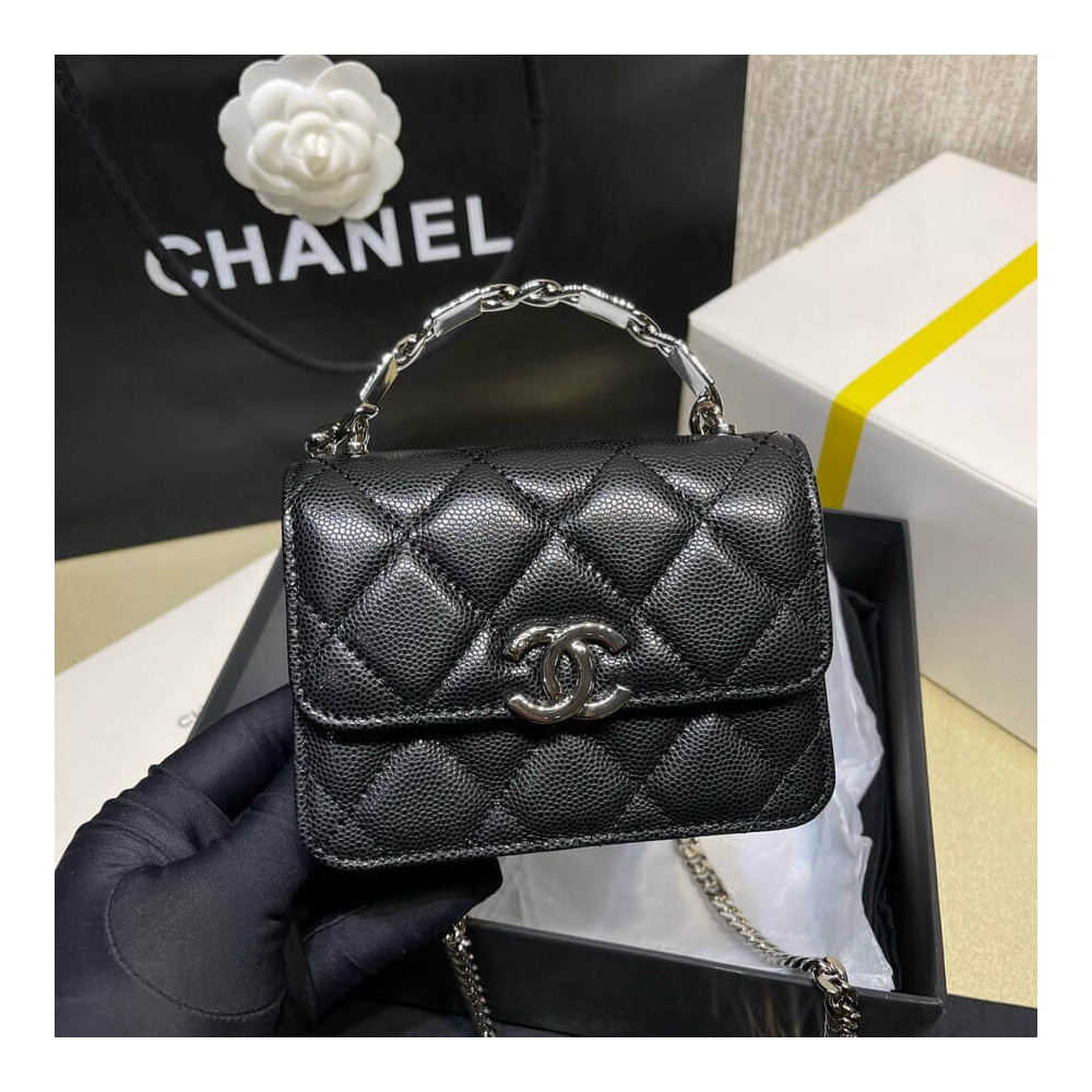 Chanel Enamel Handle Clutch with Chain in Grained Calfskin AP2758