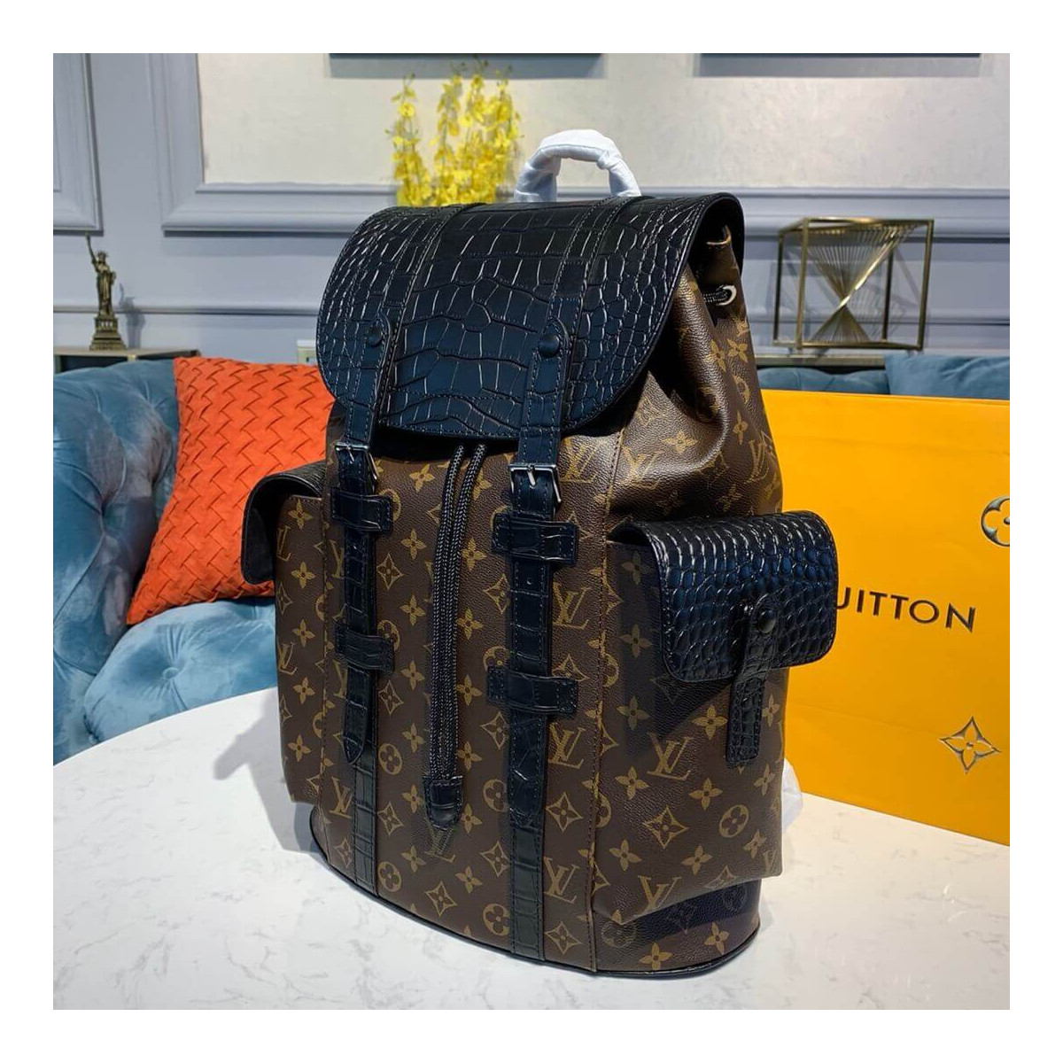 Louis Vuitton Monogram and Crocodile Mat Christopher PM Backpack M43735