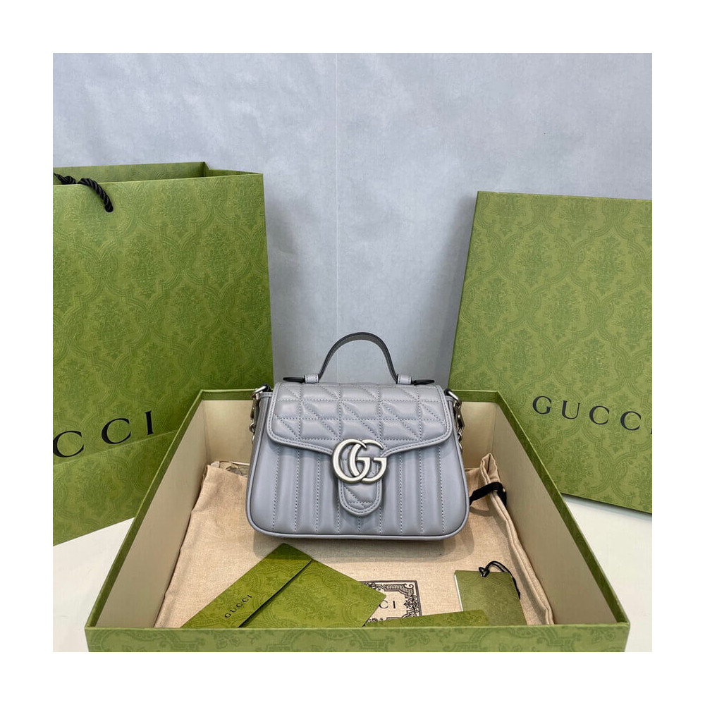 Gucci GG Marmont Grey Matelasse Leather Mini Top Handle Bag 583571