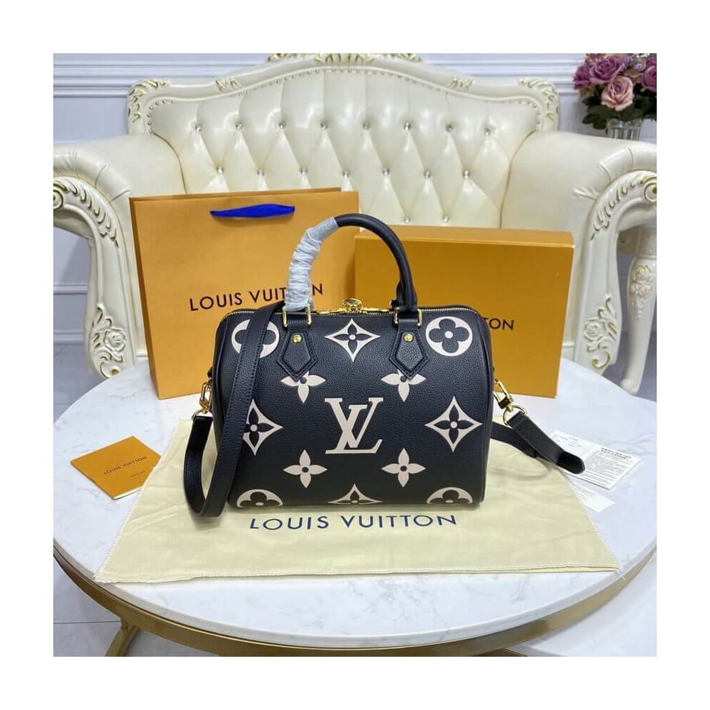 Louis Vuitton Bicolor Monogram Empreinte Speedy Bandouliere 25 M58947 Black/Beige