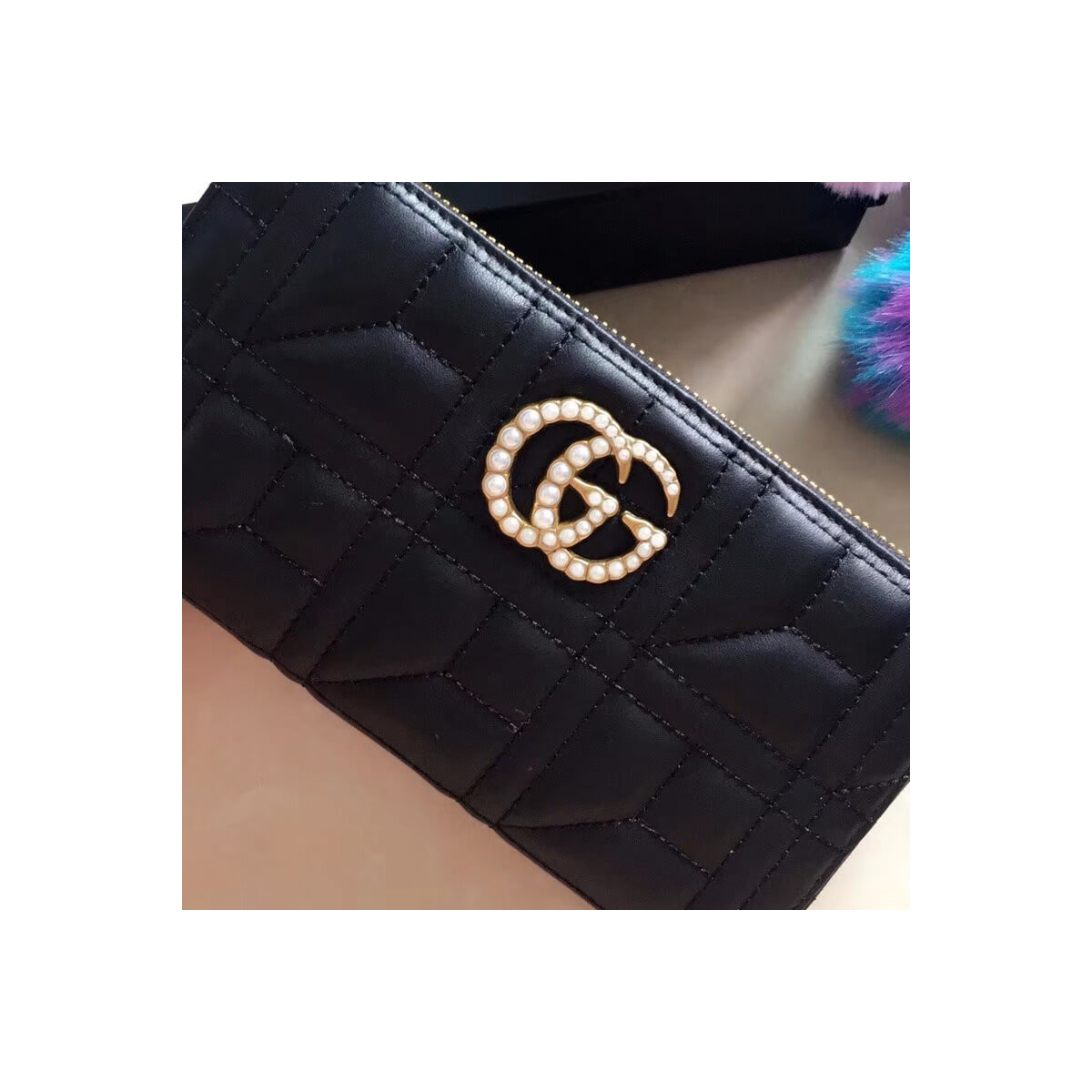 Gucci Pearly GG Marmont Zip Around Wallet 443123