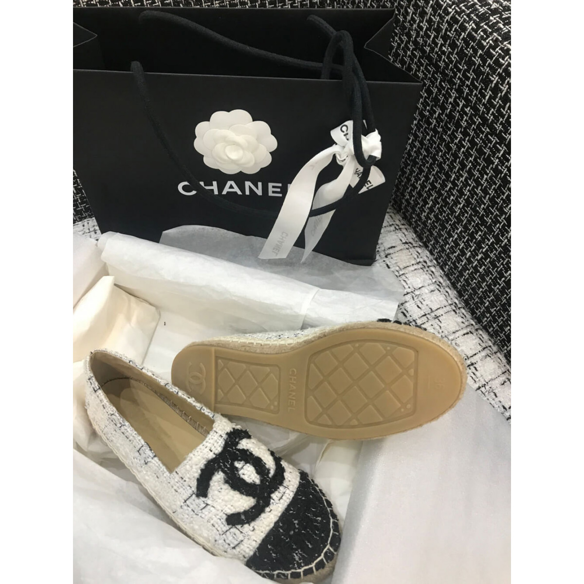 Chanel Tweed Espadrilles G29762 White/Black