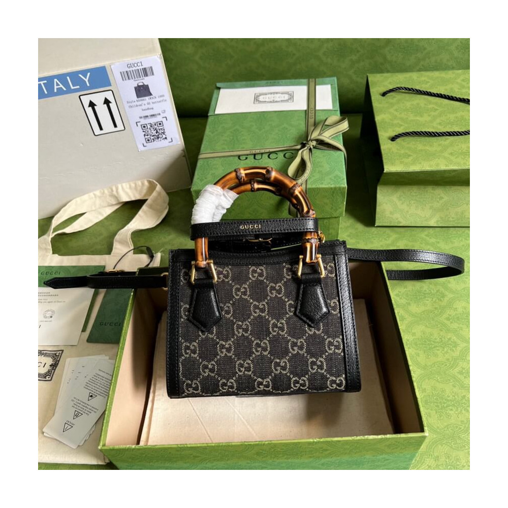 Gucci Diana Mini Tote Bag 655661 in Black Denim