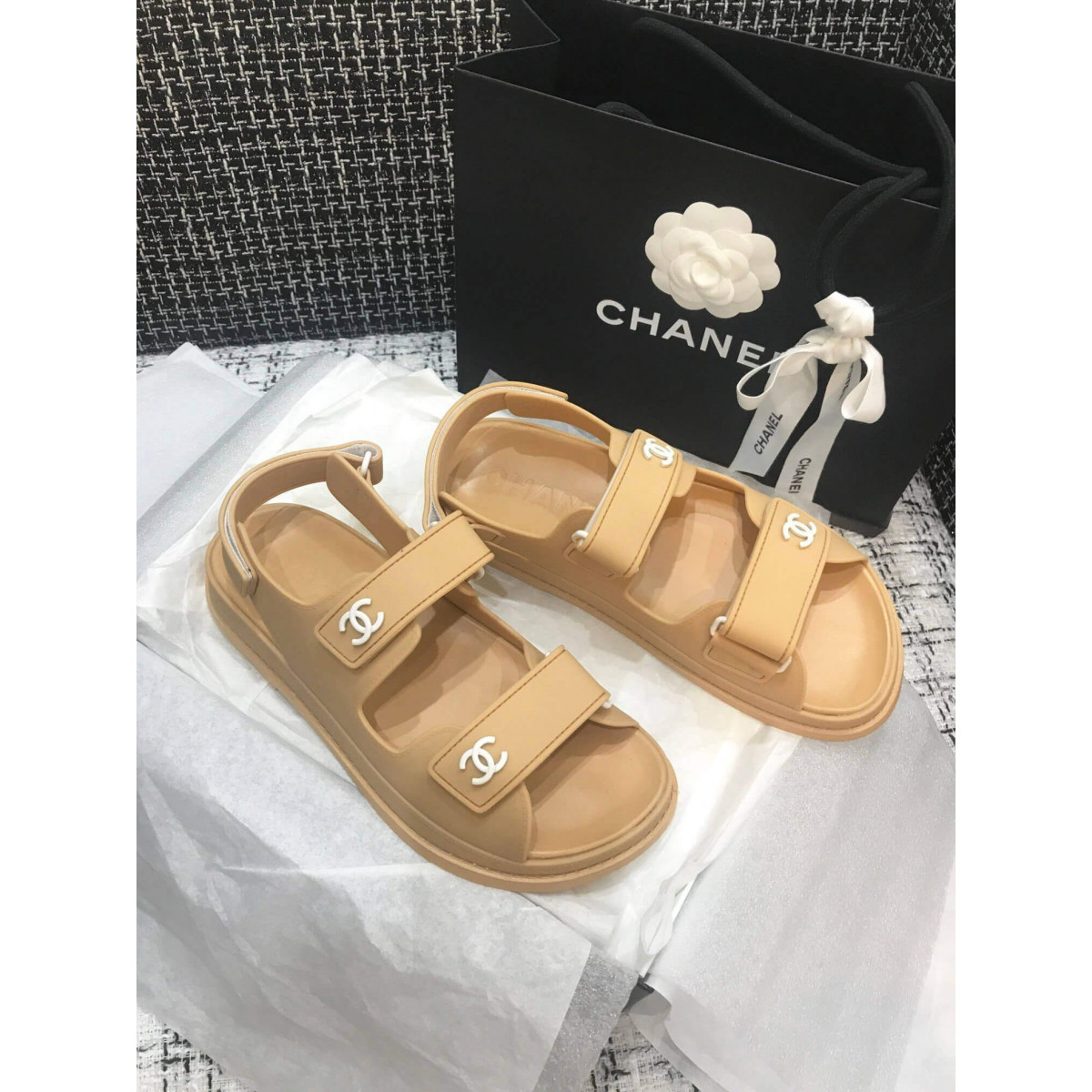 Chanel Velcro Sandals G31848 Beige