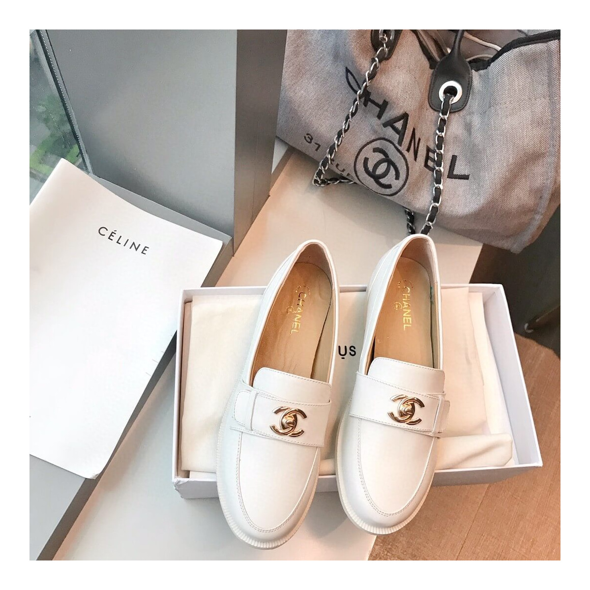 Chanel &#039;CC&#039; Turnlock Loafers And Leather Loafers G429295