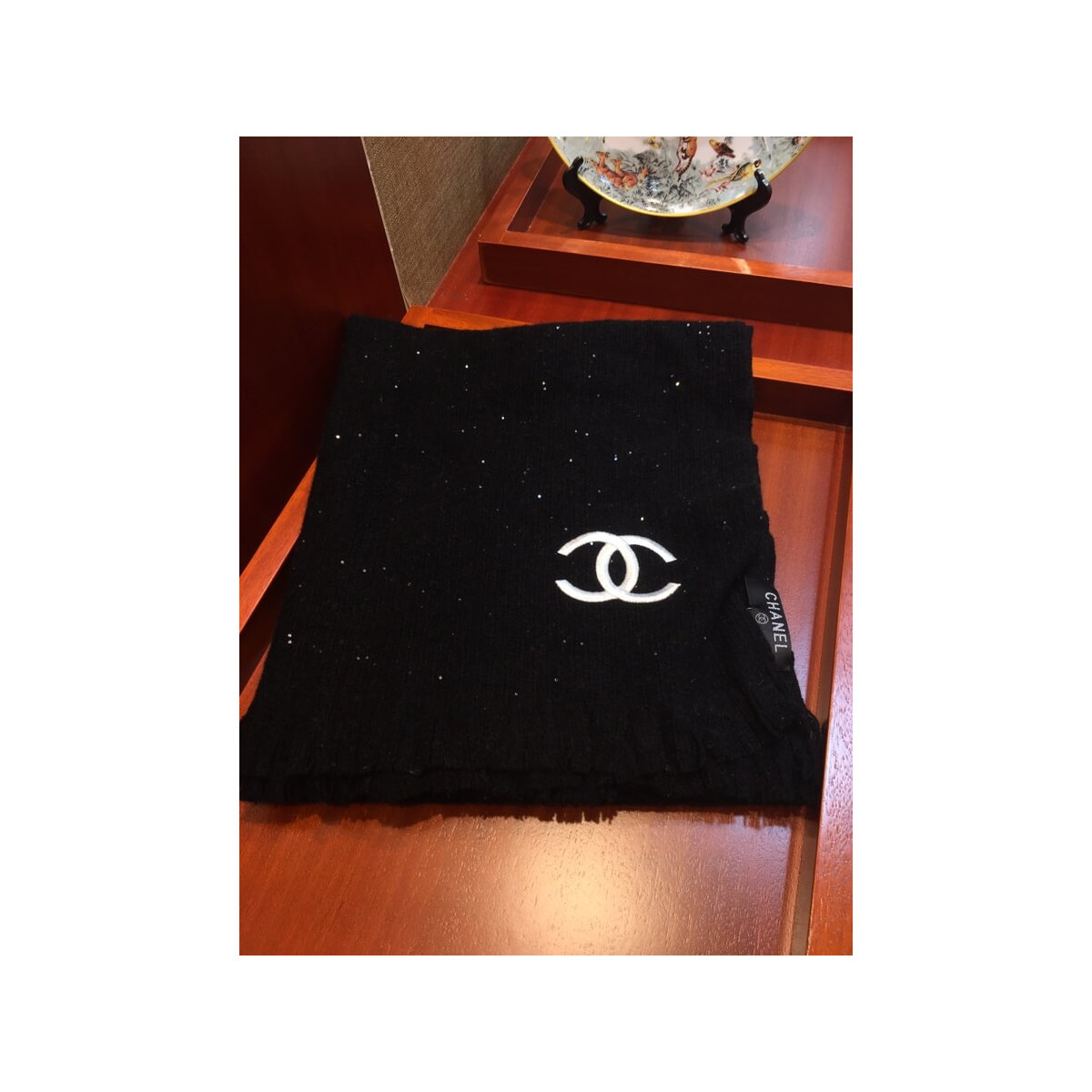 Chanel Cashmere Wool Sequins CC Stole 2512