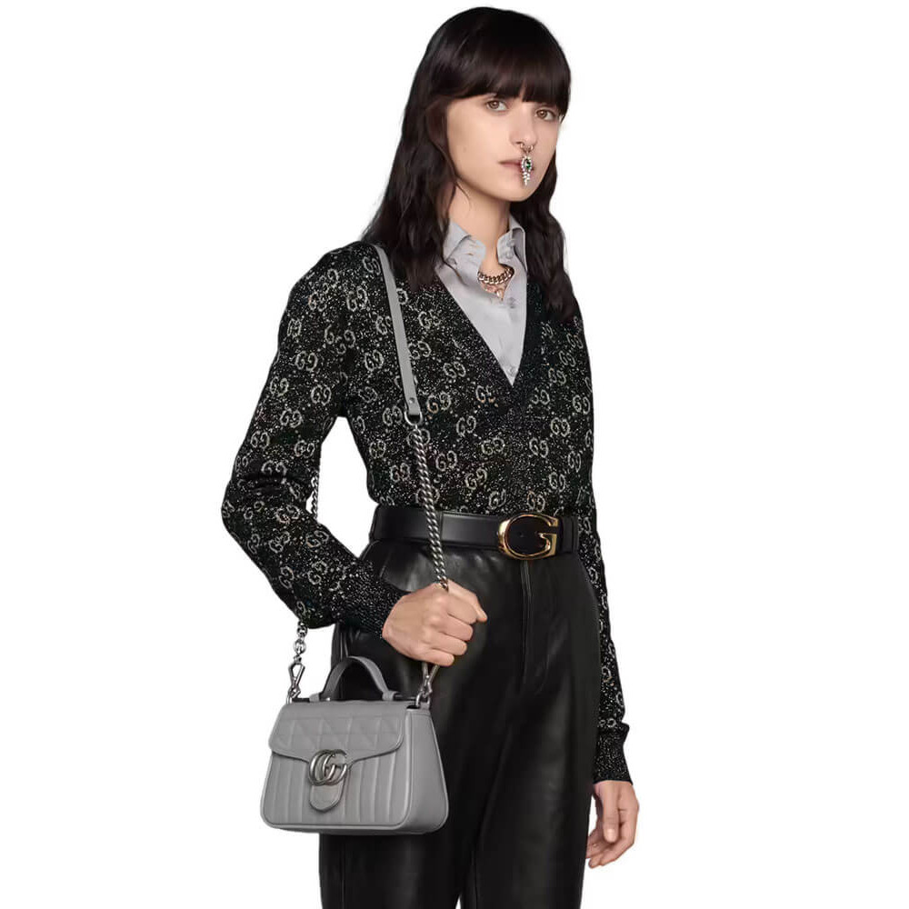 Gucci GG Marmont Grey Matelasse Leather Mini Top Handle Bag 583571