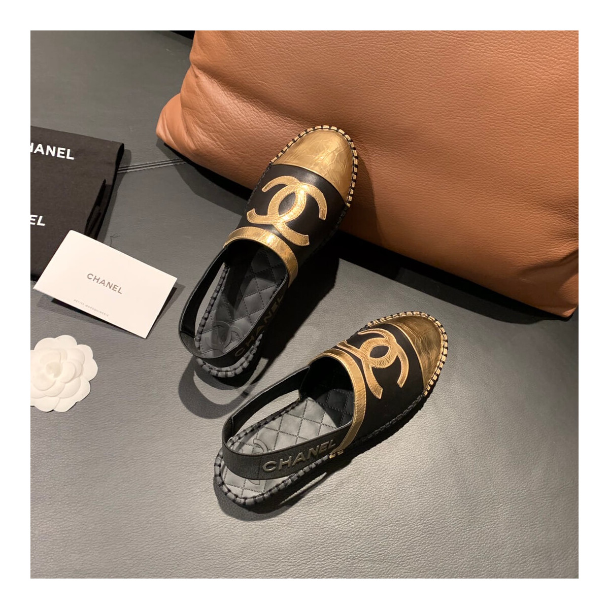 Chanel Slingback Espadrilles G34817 Black/Gold