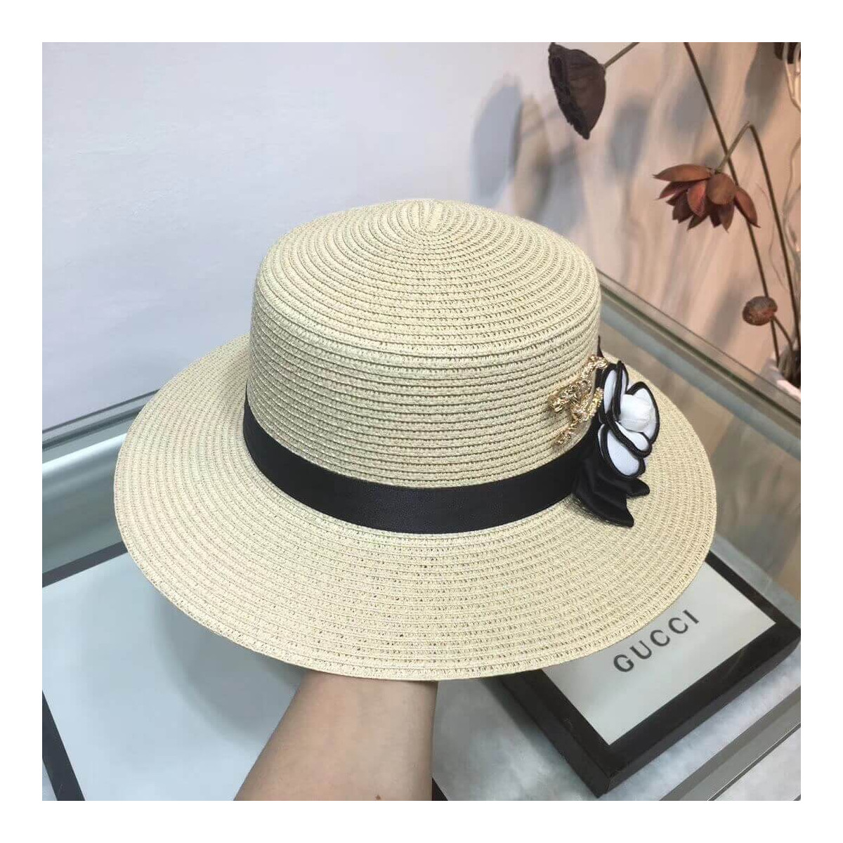 Chanel Flower Embellished Straw Hat AA6730