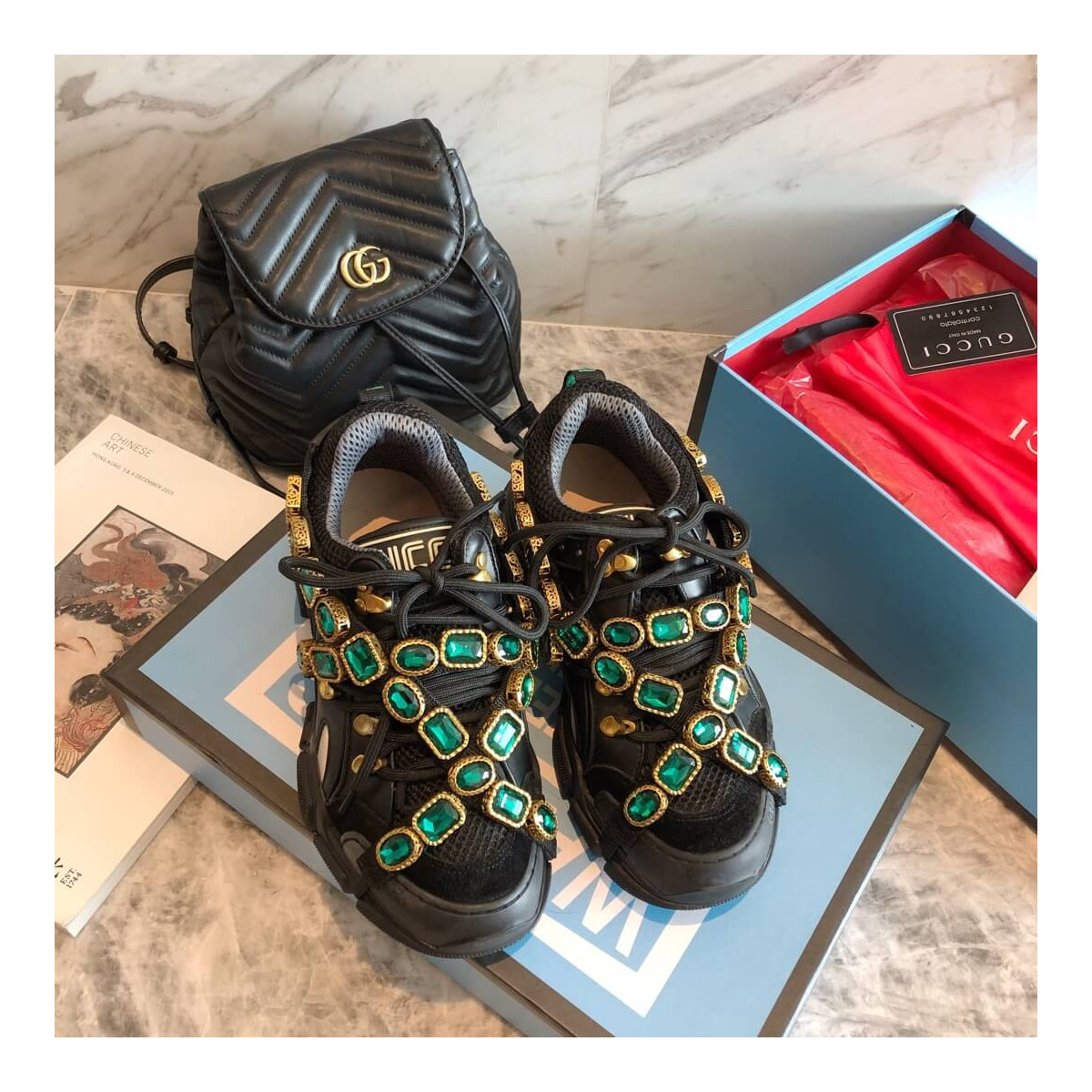 Gucci Flashtrek Sneaker With Removable Crystals 537153 Black