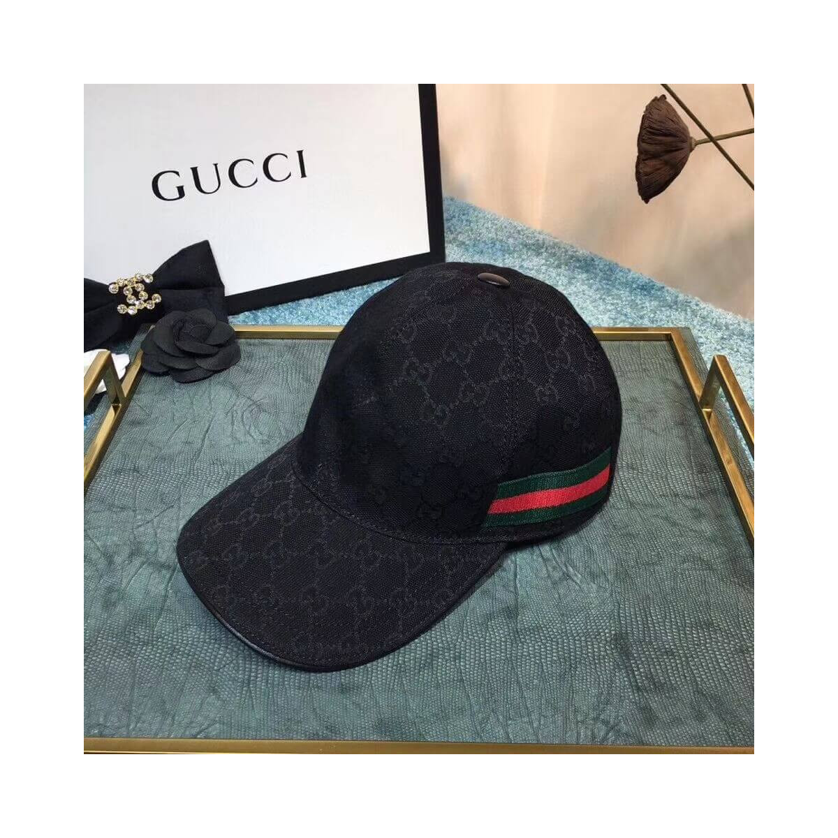 Gucci Original GG Canvas Baseball Hat With Web 200035