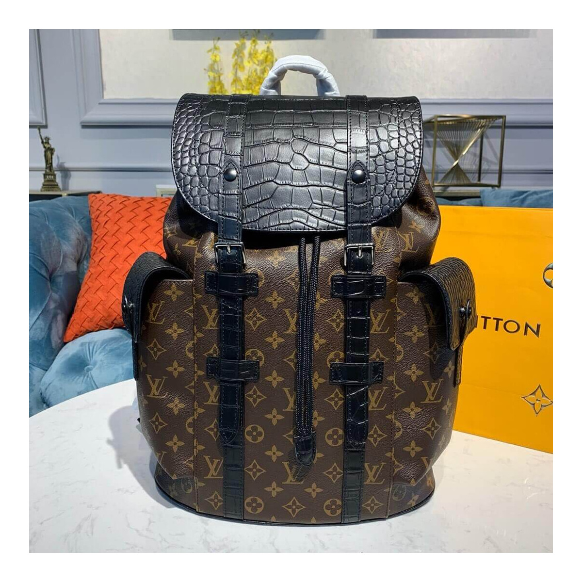 Louis Vuitton Monogram and Crocodile Mat Christopher PM Backpack M43735