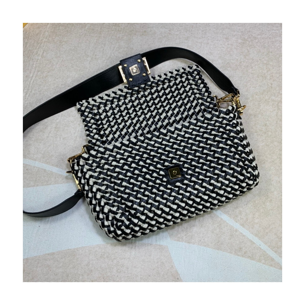 Fendi Baguette in Black Leather and White Fabric 2032