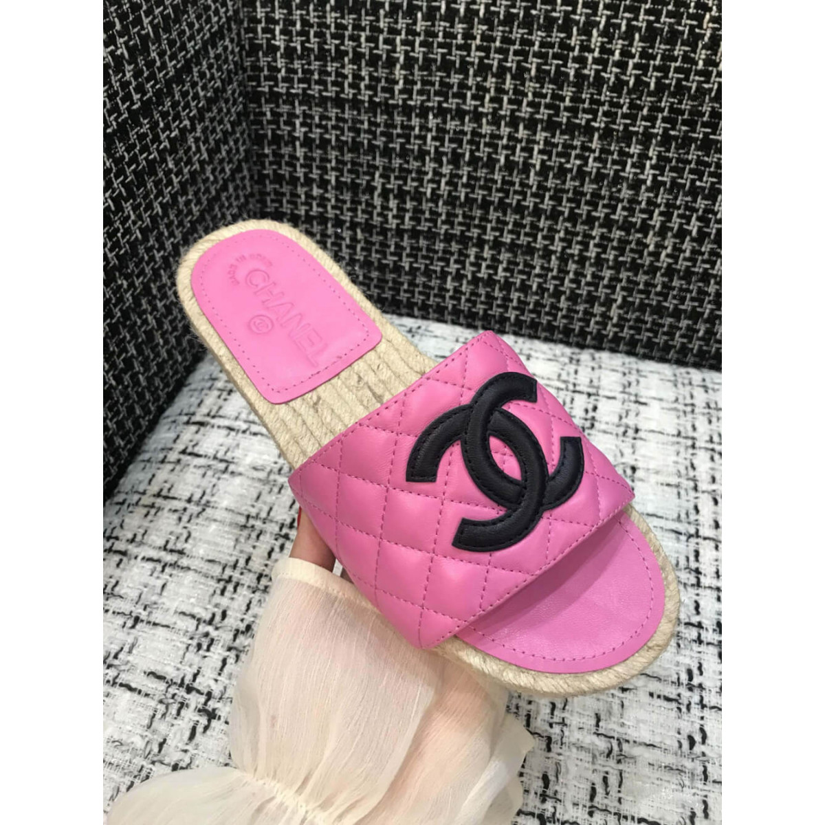 Chanel CC Quilted Mules G35604 Rosy/Black