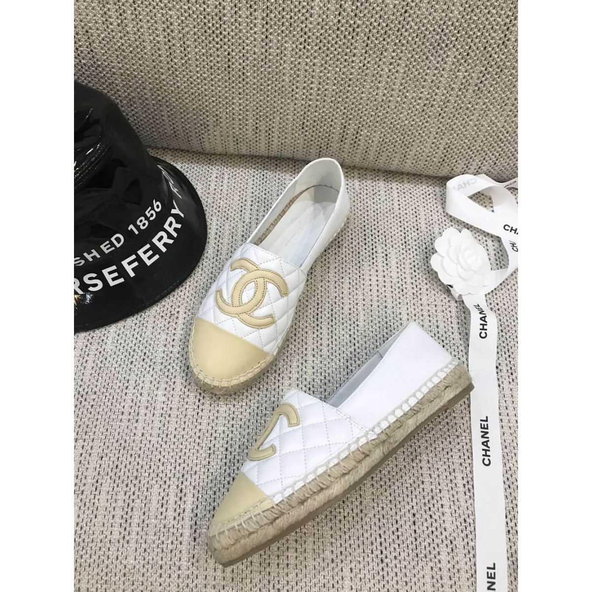 Chanel CC Quilted Espadrilles G29762 White/Beige