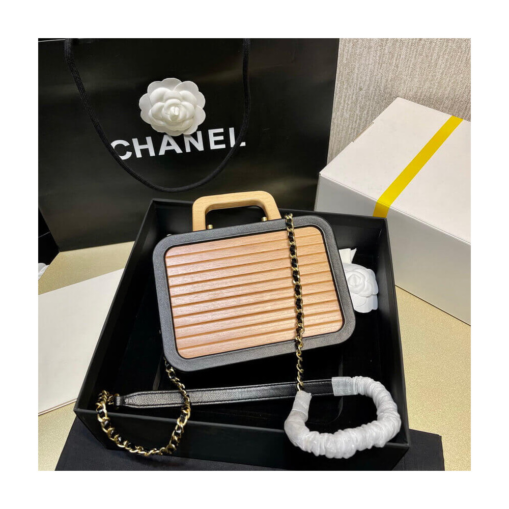 Chanel Vanity Case Beech Wood AS2926 Beige Black