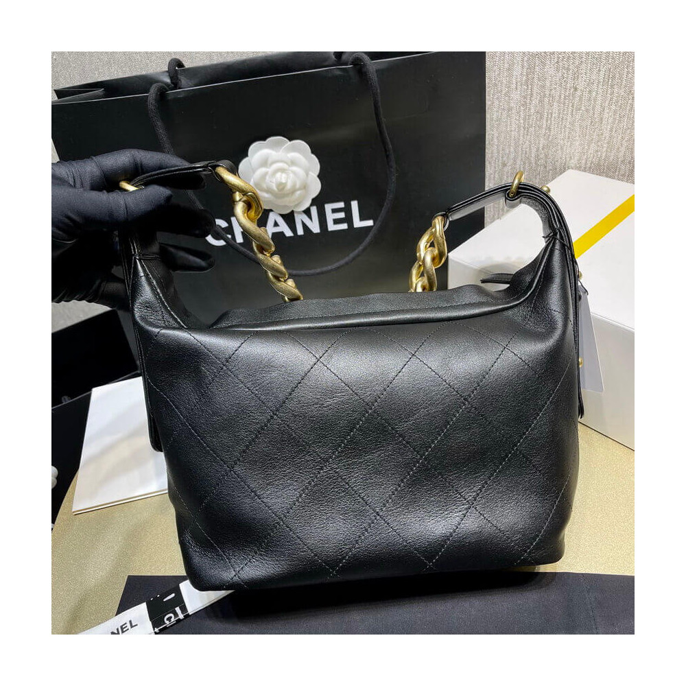 Chanel Black Calfskin Leathe Hobo Bag AS2910