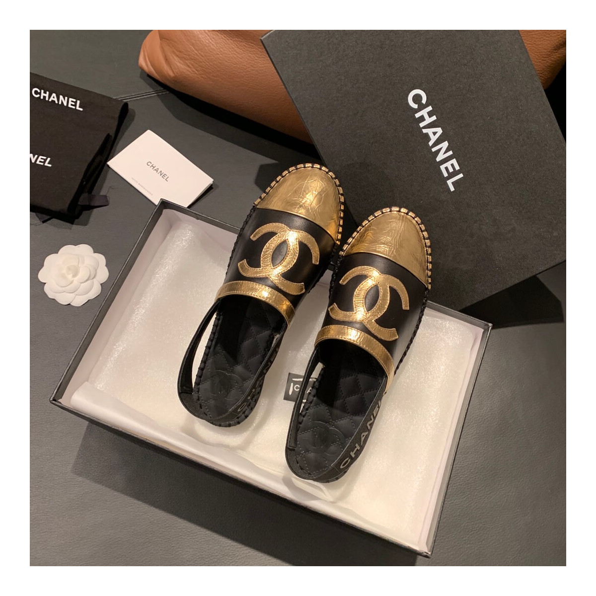 Chanel Slingback Espadrilles G34817 Black/Gold