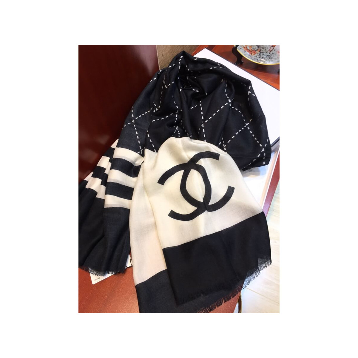 Chanel Cashmere Wool Sequins CC Stole C32040