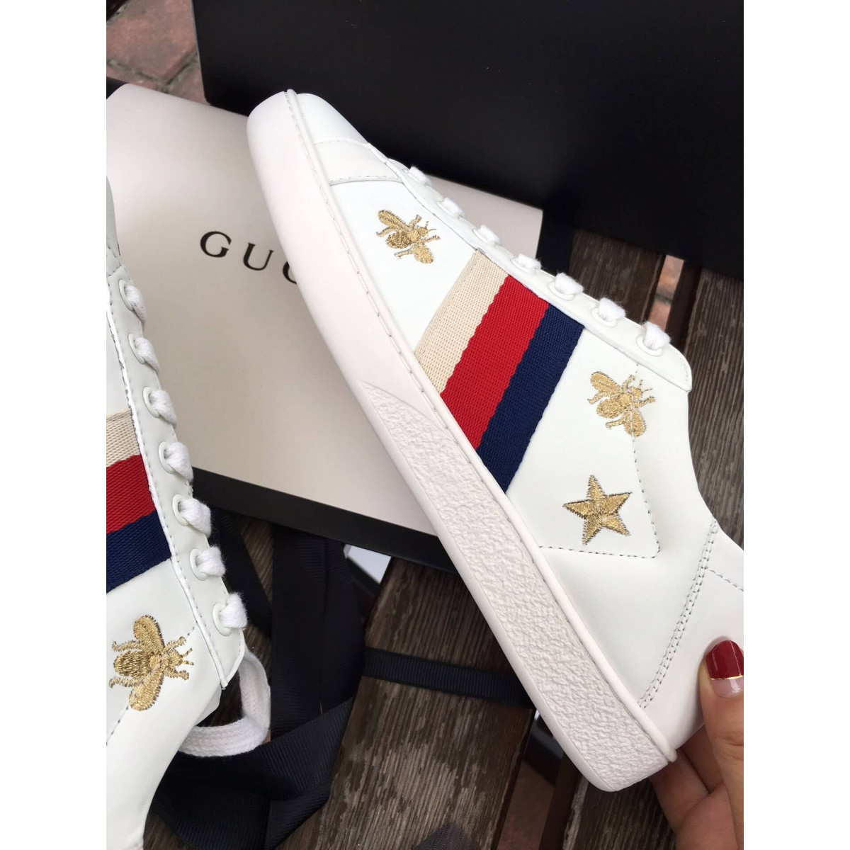 Gucci Ace Sneaker With Bees and Stars 498205