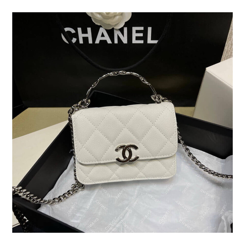 Chanel Enamel Handle Clutch with Chain in Grained Calfskin AP2758