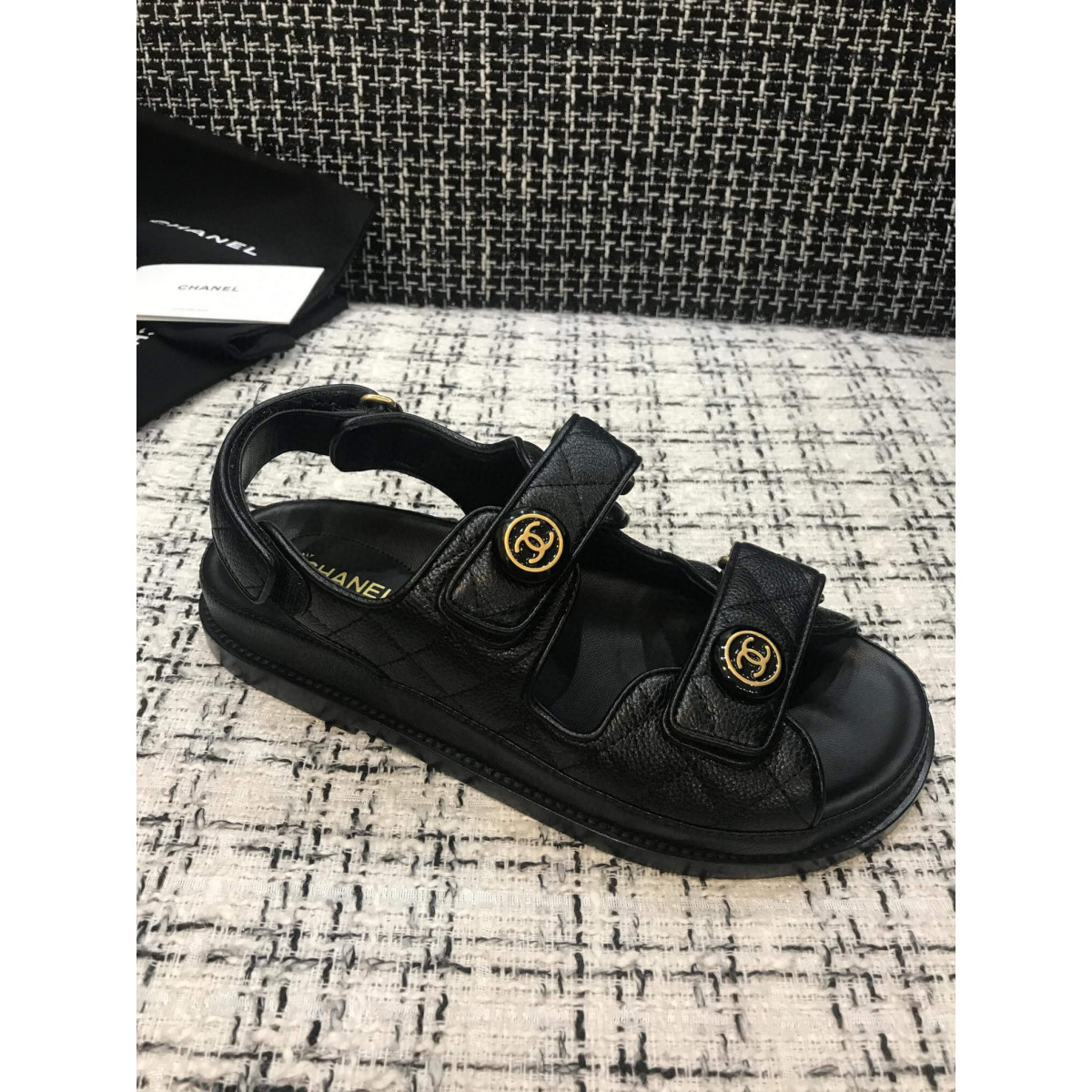 Chanel CC Quilted Velcro Sandals G31848