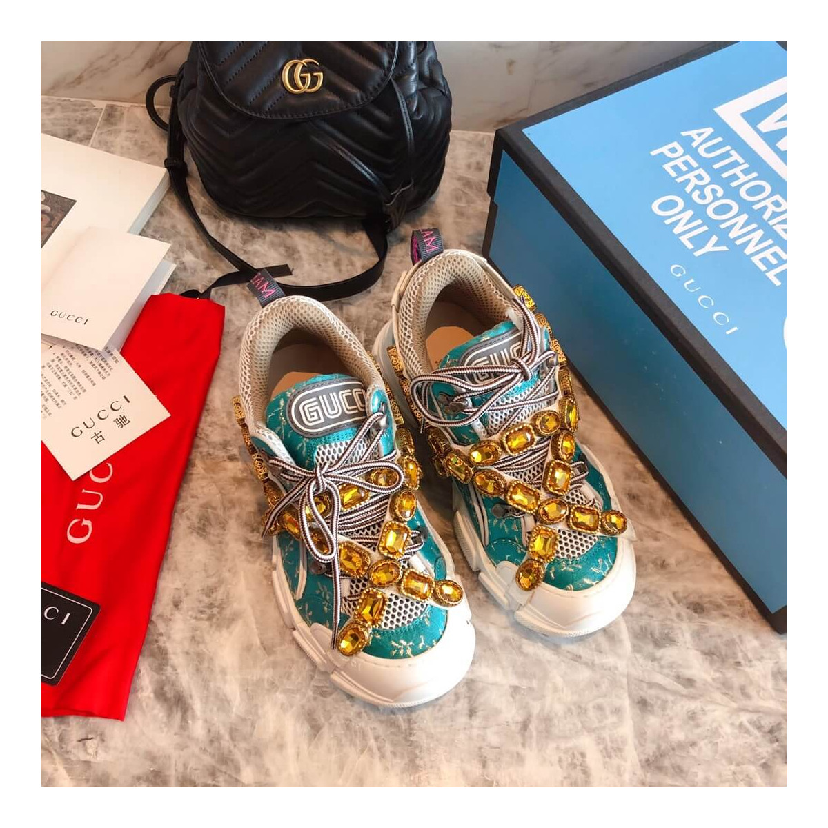 Gucci Flashtrek Sneaker With Removable Crystals 541445 Green