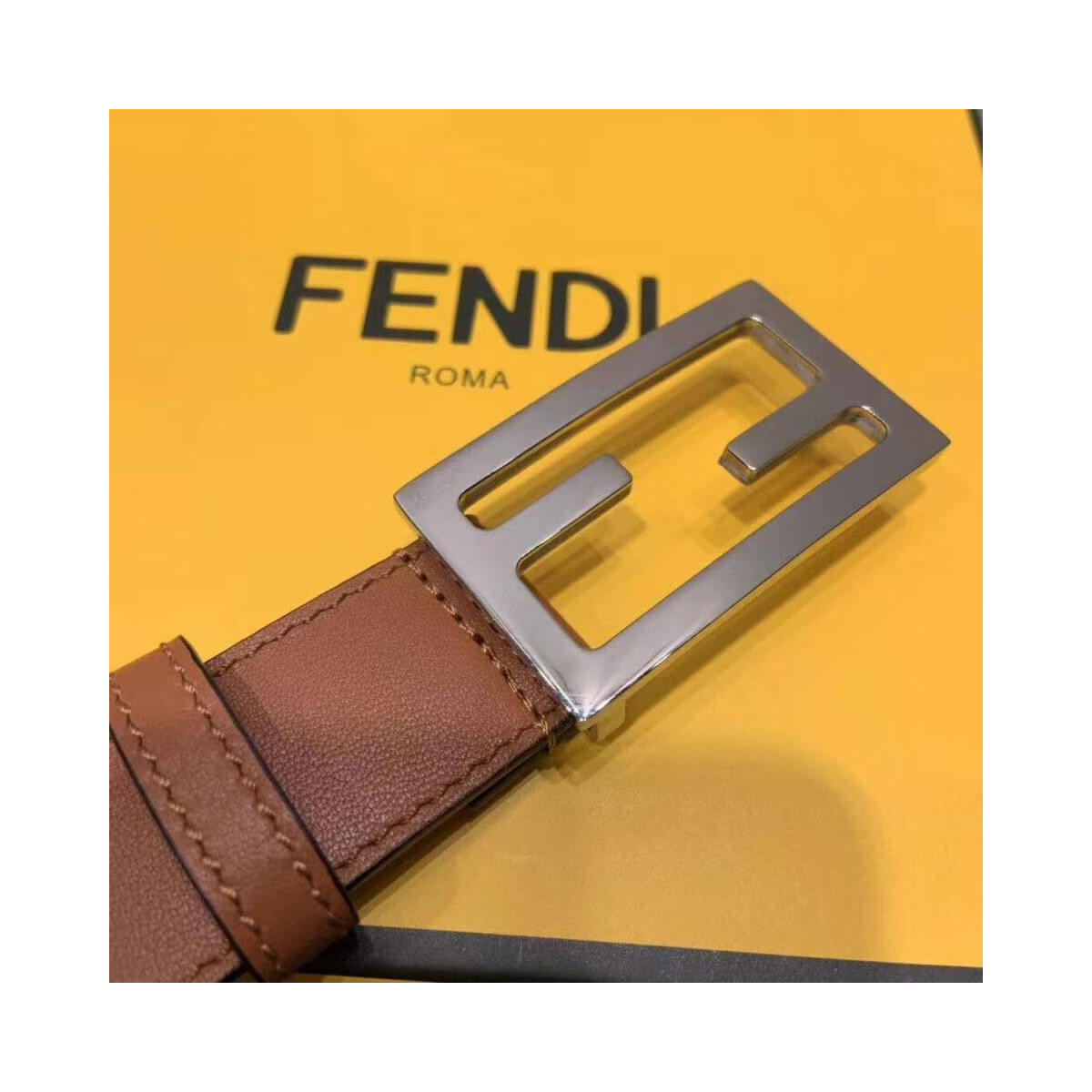 Fendi Baguette 30mm FF Buckle Belt 8C05311 Light Brown