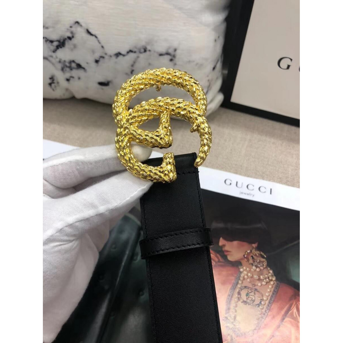 Gucci 40mm Belt With Textured Double G Buckle 582348