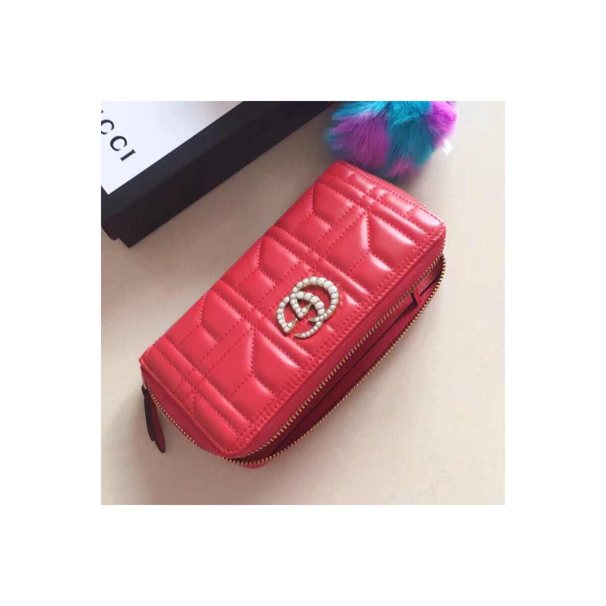 Gucci Pearly GG Marmont Zip Around Wallet 443123