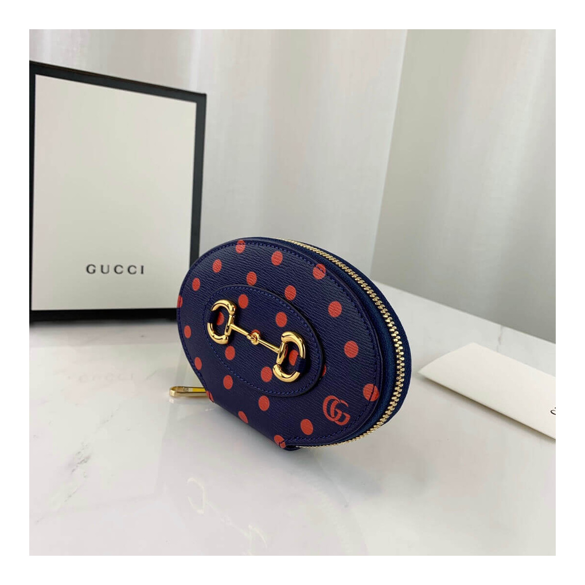 Gucci Navy And Red Polka Dot Coin Case 622040