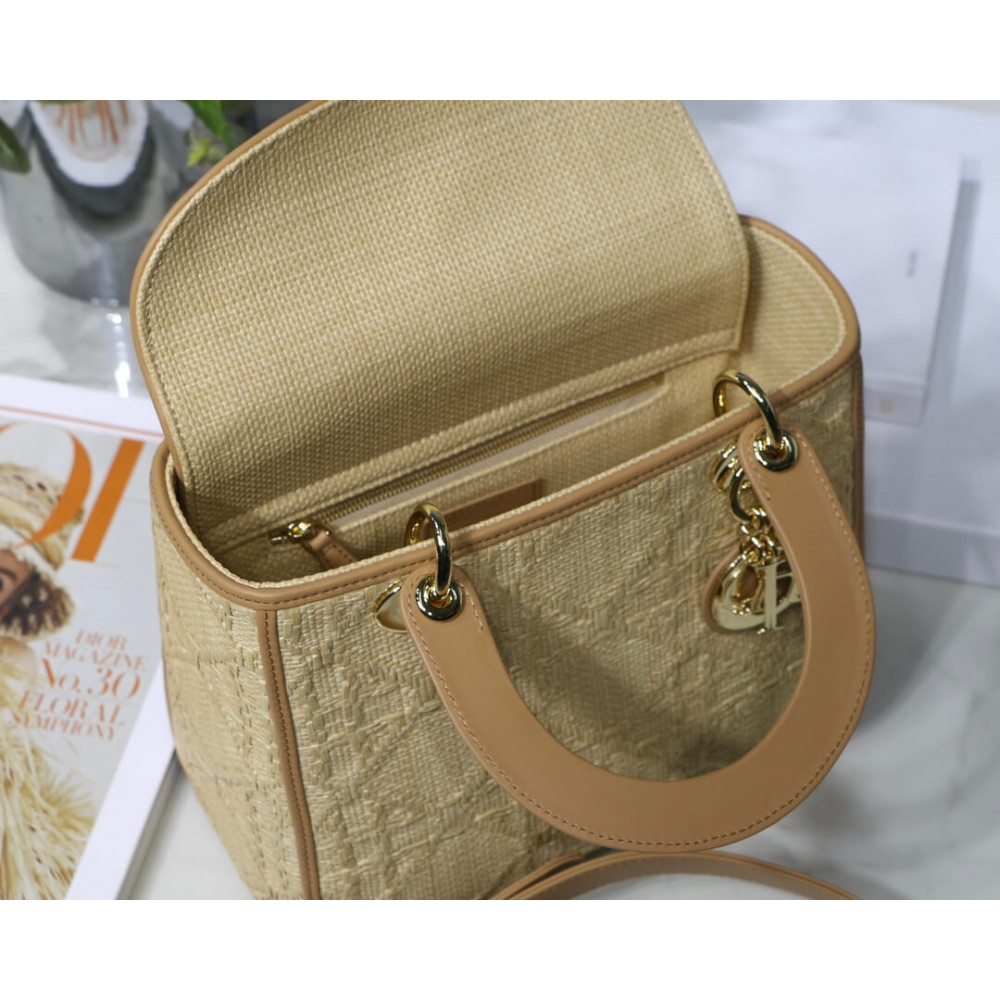 Christian Dior Medium Lady Dior Bag Natural Cannage Raffia M0565