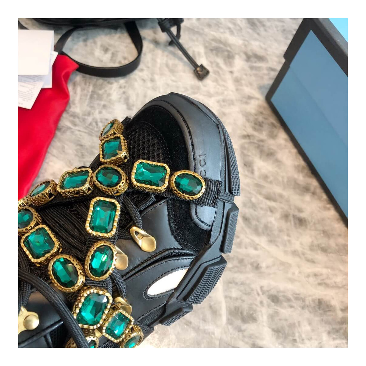 Gucci Flashtrek Sneaker With Removable Crystals 537153 Black