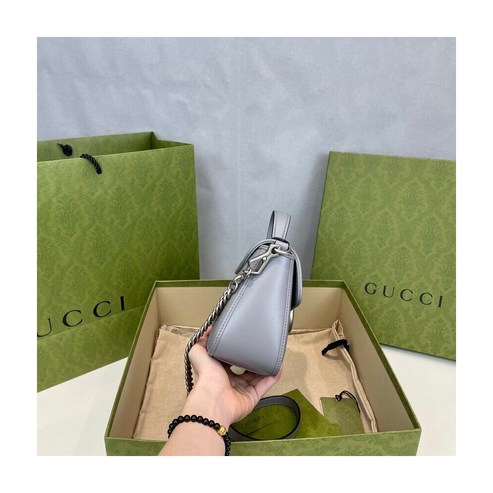 Gucci GG Marmont Grey Matelasse Leather Mini Top Handle Bag 583571