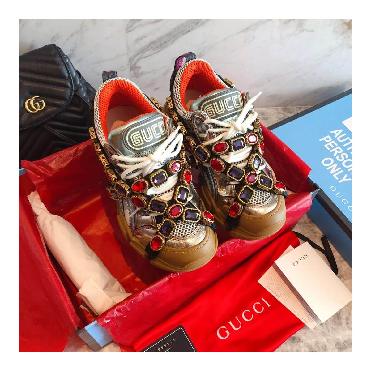 Gucci Flashtrek Sneaker With Removable Crystals 537153 Multicolor