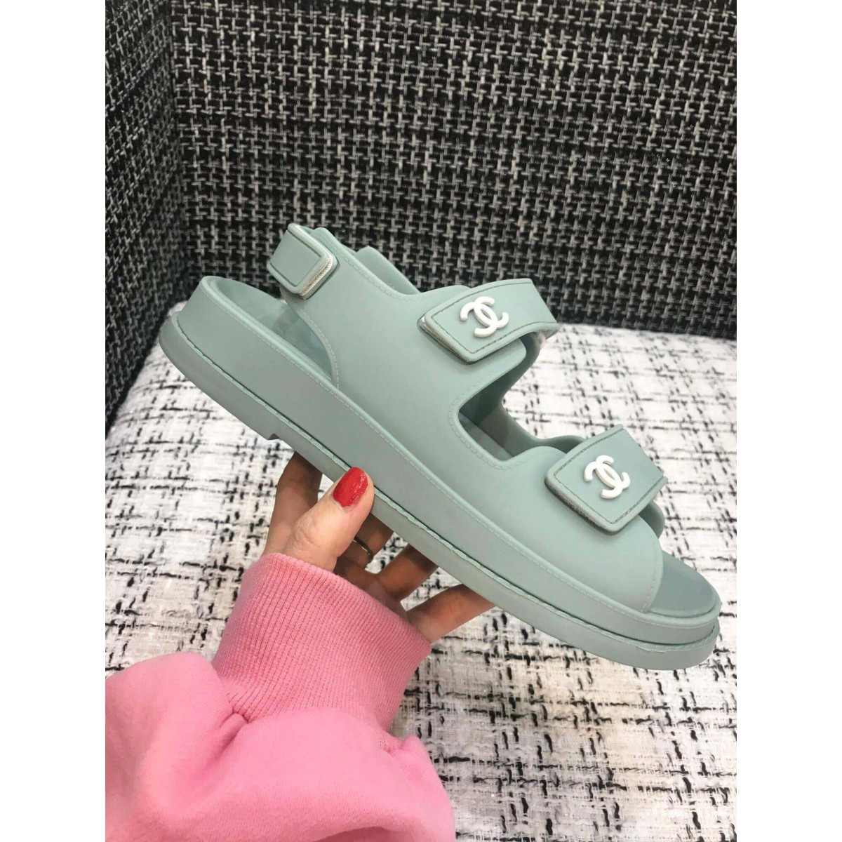 Chanel Velcro Sandals G31848 Light Green