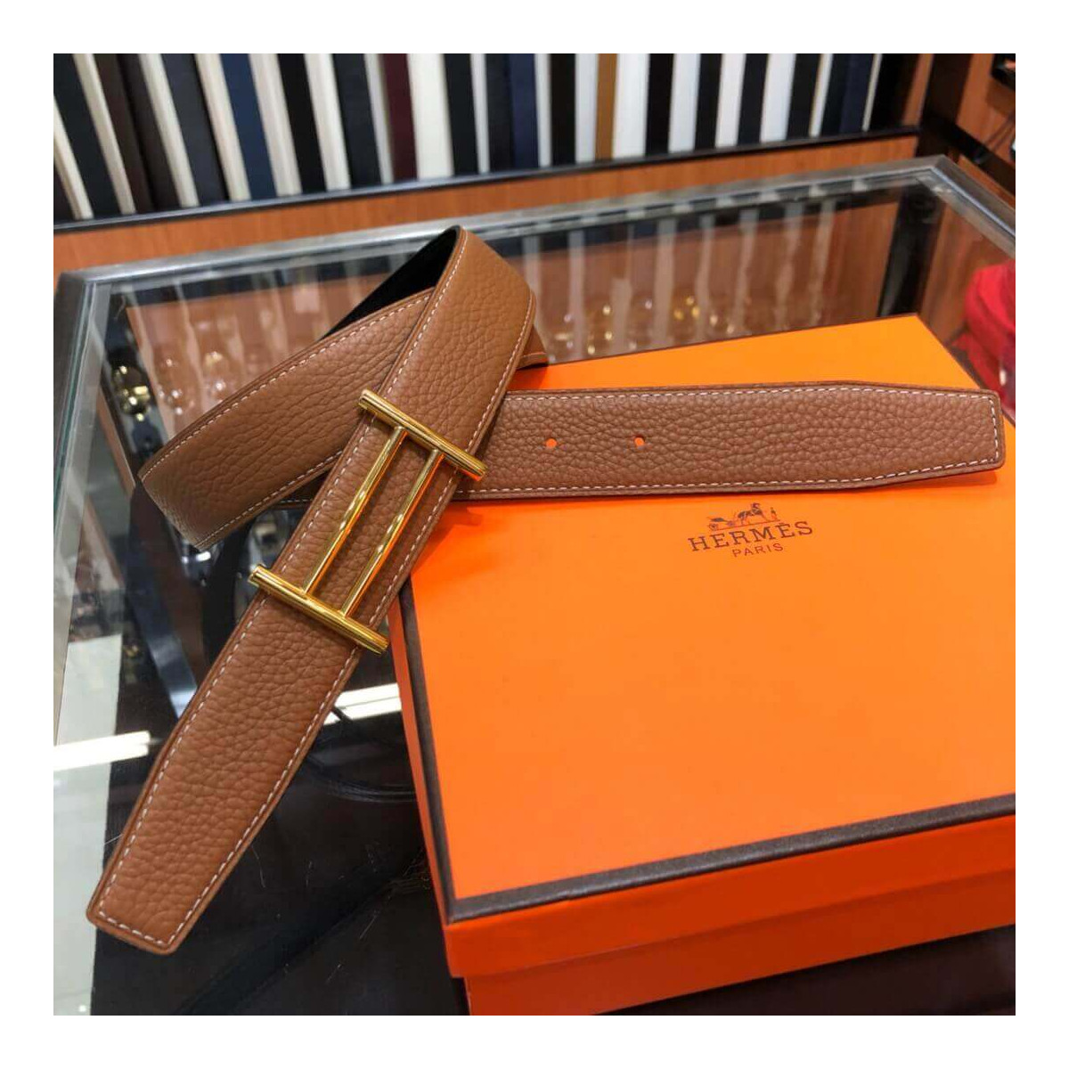 Hermes Rider Belt Buckle &amp; Reversible Leather Strap 32mm H075372 Brown/Black