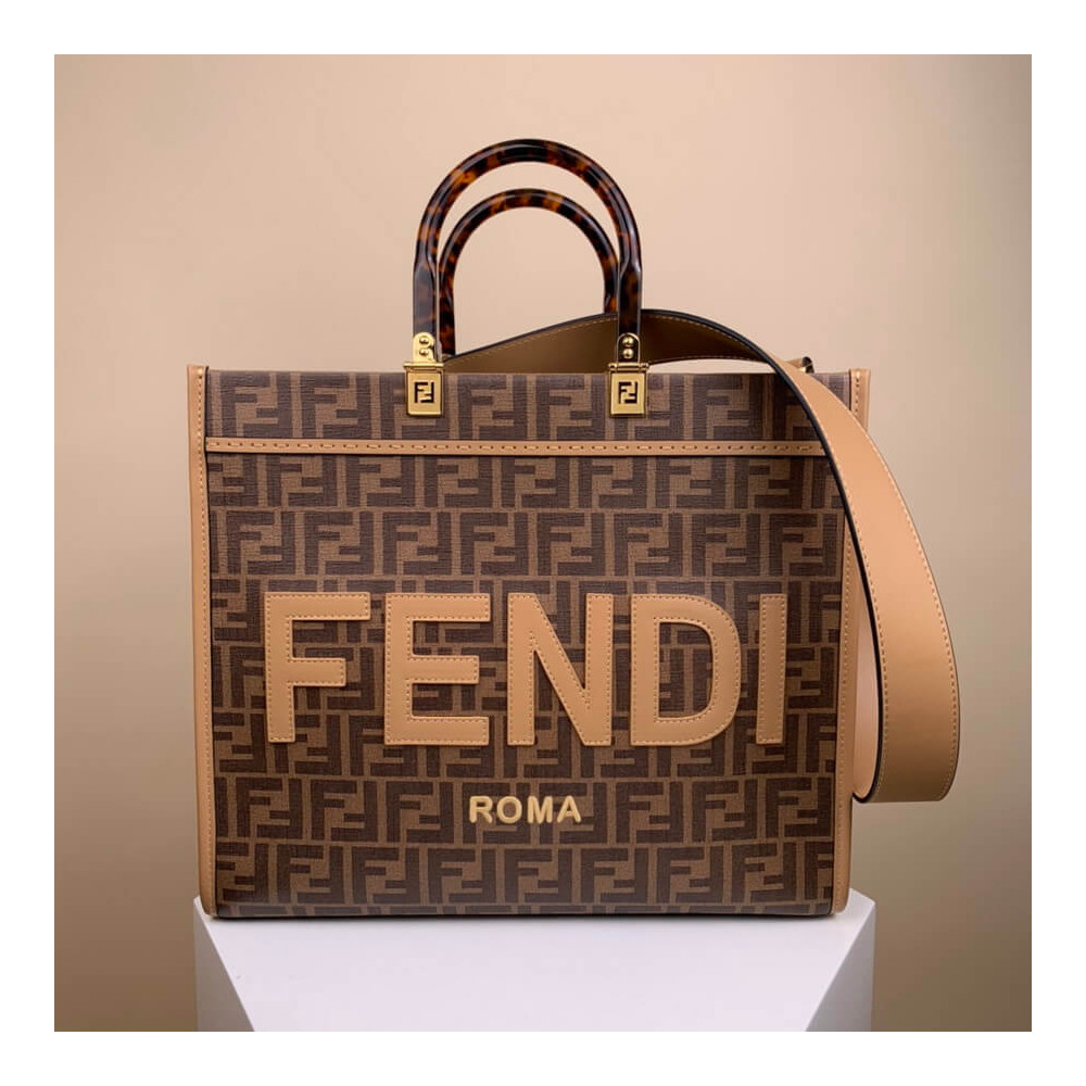 Fendi Medium Sunshine Shopper 8BH386 FF Glazed Fabric