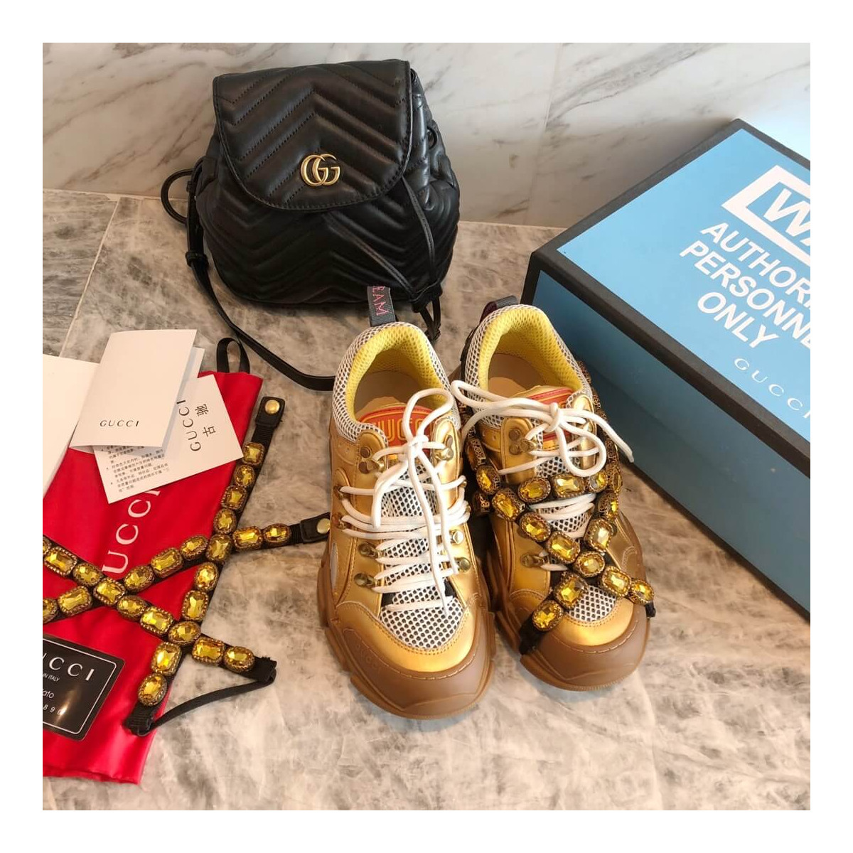 Gucci Flashtrek Sneaker With Removable Crystals 552051 Gold