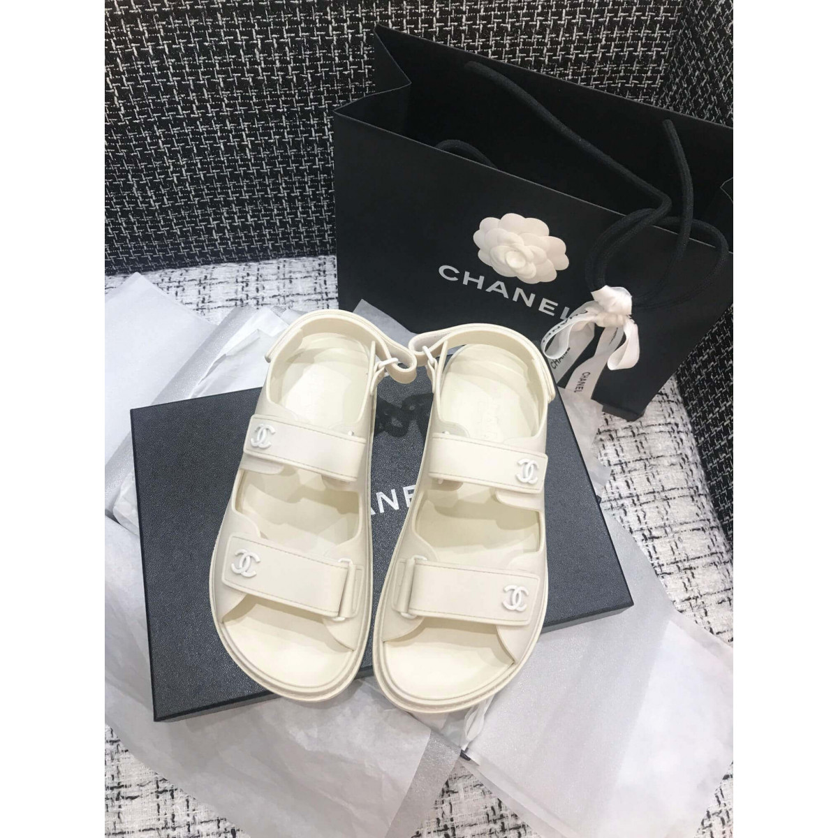 Chanel Velcro Sandals G31848 White