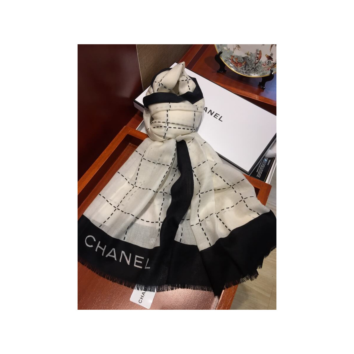 Chanel Cashmere Wool Sequins CC Stole C32041